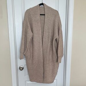 Topshop Beige Ribbed Open-Front Cardigan